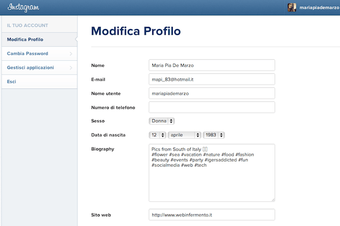 edit profile instagram