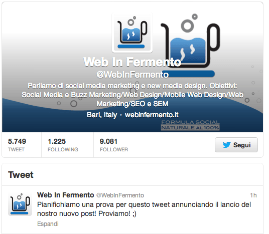 Pubblicazione tweet pianificato