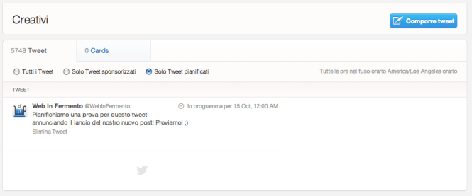 Tab solo tweet pianificati