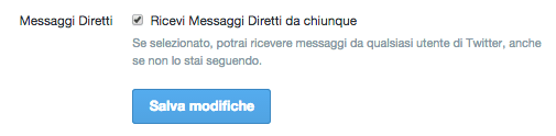 Settaggio DM twitter
