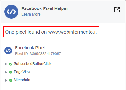 Facebook Pixel Helper su Web in Fermento