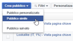 Creazione pubblico simile in Gestione Inserzioni
