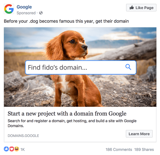 Annuncio Facebook di Google